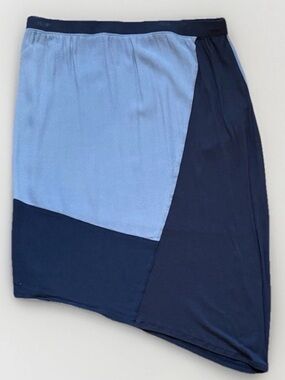 Pure DKNY Black/Gray Colorblock Asymmetric Pencil Skirt Pull On Stretch Knee L